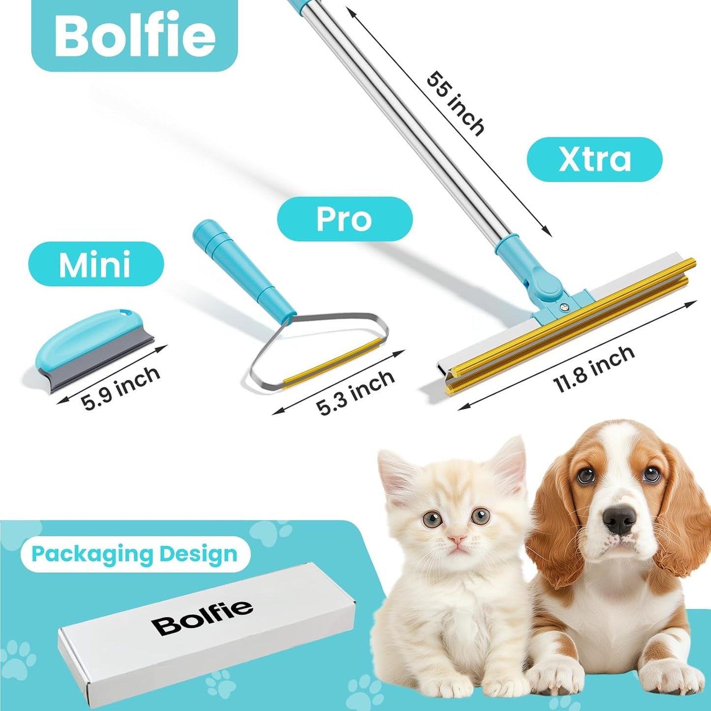 3 in 1 Carpet Rake for Pet Hair Removal, Tool Set of 3, 55” Long Handle Carpet Pet Hair Removal Carpet Scraper Dog Cat Hair Remover for Sofa, Couch, Car, Rug