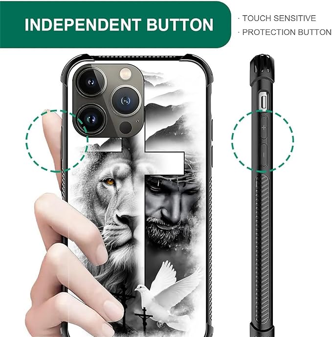 for iPhone 13 Pro Max Case, Lion Cross Jesus Christ Dove Pattern Graphic Design - Image 6