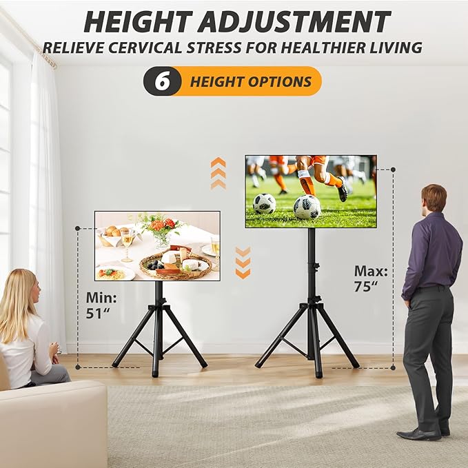 TVON TV Tripod Stand for 23-80 inch Flat Screen/Curved TVs, Portable TV Stand - Image 2