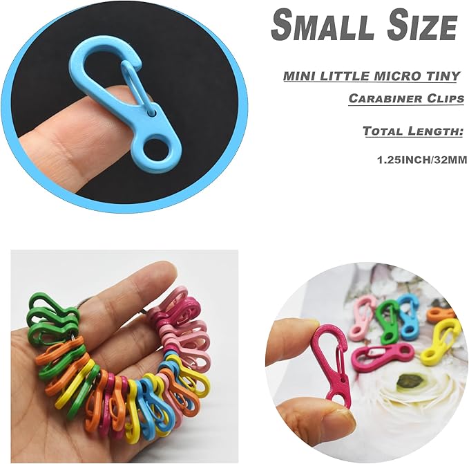 Mini Carabiner Clips with Metal Spring Wiregate Hook and Little Eye Hole - Image 5