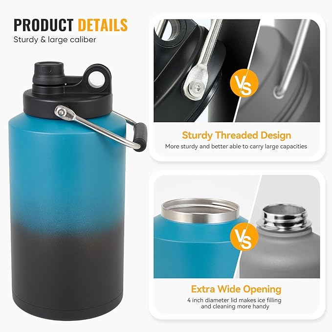Insulated Gallon Jug with Handle, One Gallon, 128oz Stainless Steel, Large - Image 7