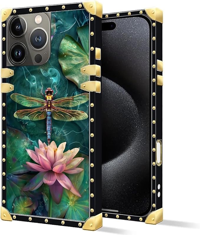Compatible with iPhone 16 Pro Case, Colourful Dragonfly Pink Lily Pads Luxury - Image 2