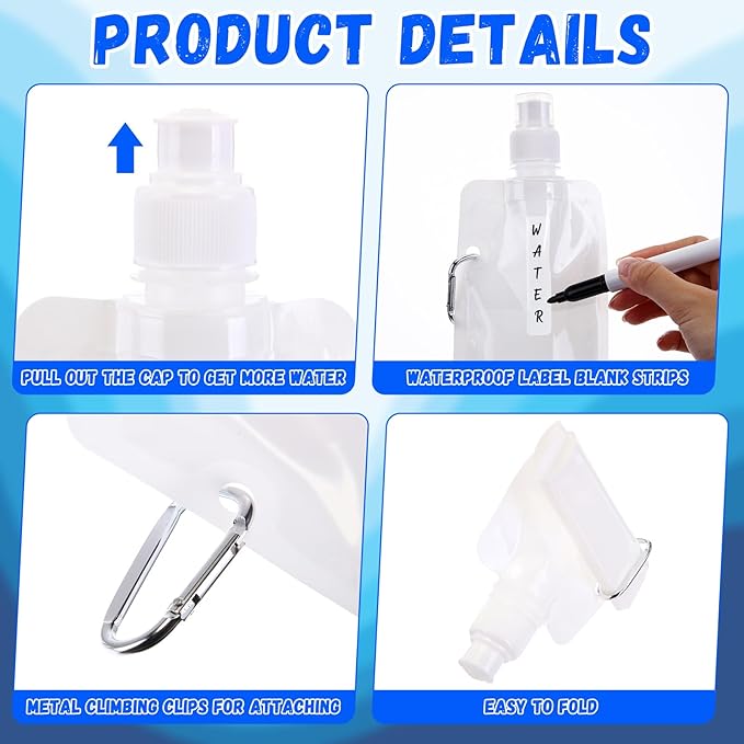 Teenyyou 24 Pack Collapsible Water Bottles Bulk 16oz Foldable Water Bottles - Image 3