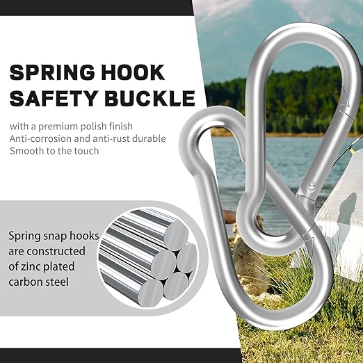 Carabiner, Heavy Duty Galvanized Steel Spring Snap Hook Carabiner Clips - Image 3