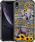 for iPhone XR Case, Cute Little Elephant Sunflower White Line Art Pattern by FKBRCL4U