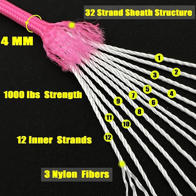 VVAAGG 1000 Pink Paracord 200FT Utility Parachute Cord 4mm Nylon String12 - Image 2