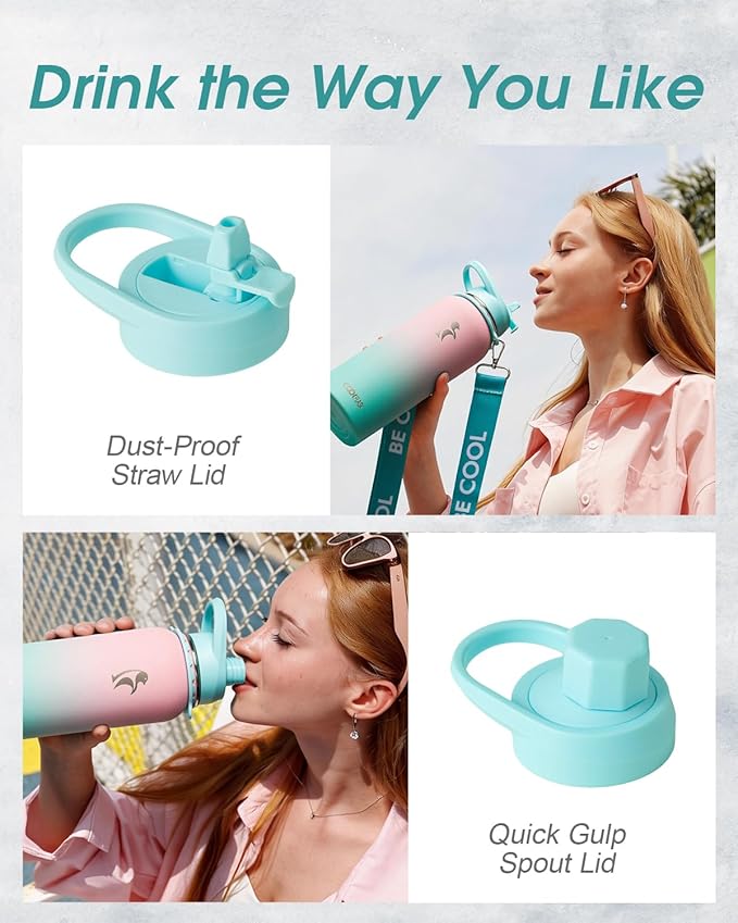 Coolflask Water Bottle with Straw, 40 oz Insulated Metal Water Flask with Straw - Image 4