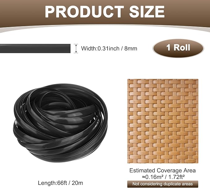 M METERXITY 1-Pack Wicker Repair Kit, 8mm x 66ft/20m Plastic Flat Rattan - Image 3