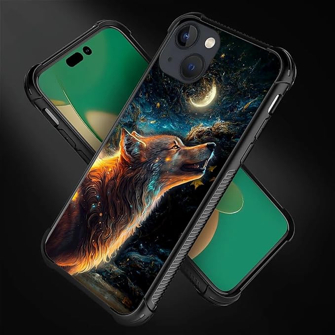 for iPhone 14 Plus Case, Star Cave Hungry Wolf Pattern Graphic Design Girl Boy - Image 2