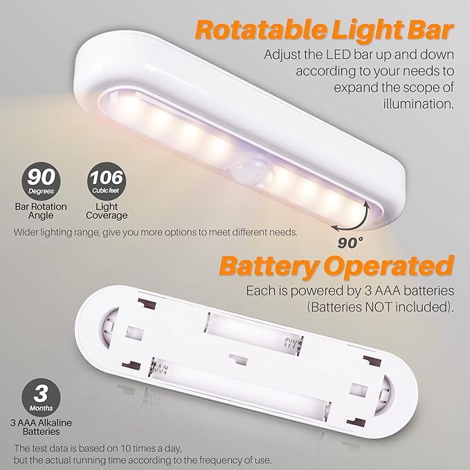 STAR-SPANGLED 3 Pack 7” Motion Sensor Lights Indoor Battery Operated, Stick on - Image 5