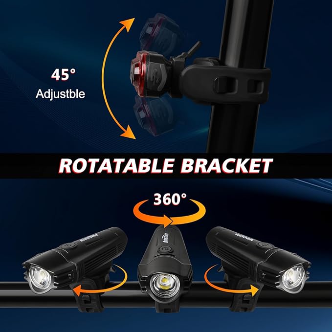 Ascher Ultra Bright USB Rechargeable Bike Light Set, Powerful Bicycle Front - Image 8
