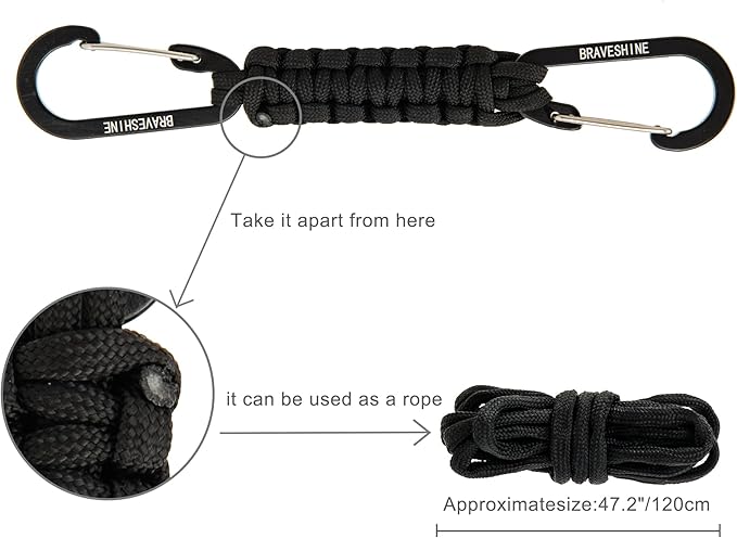 BRAVESHINE Paracord Keychain Carabiner Clip, D Ring Lanyard Hanger Stroller Hook - Image 6