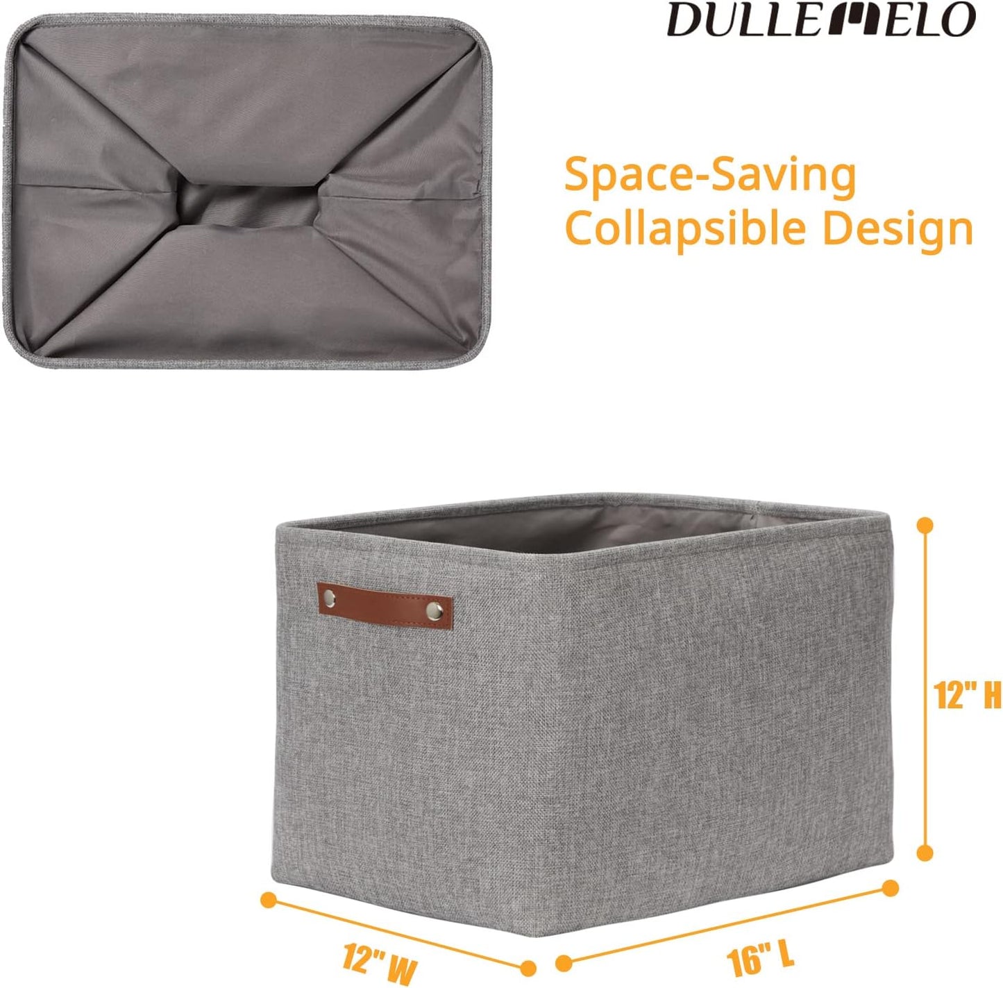 DULLEMELO Storage Baskets Large 16"x12"x12" Tall Rectangular Baskets Fabric Storage Bins for Organizing [1 Pack] Collapsible Linen Shelf Baskets for Clothes, Toys, Closet, Laundry (Grey)
