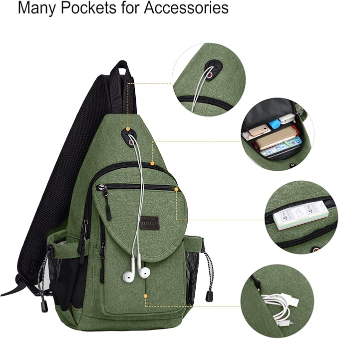 MOSISO Sling Backpack, Canvas Crossbody Hiking Daypack Bag - Image 3