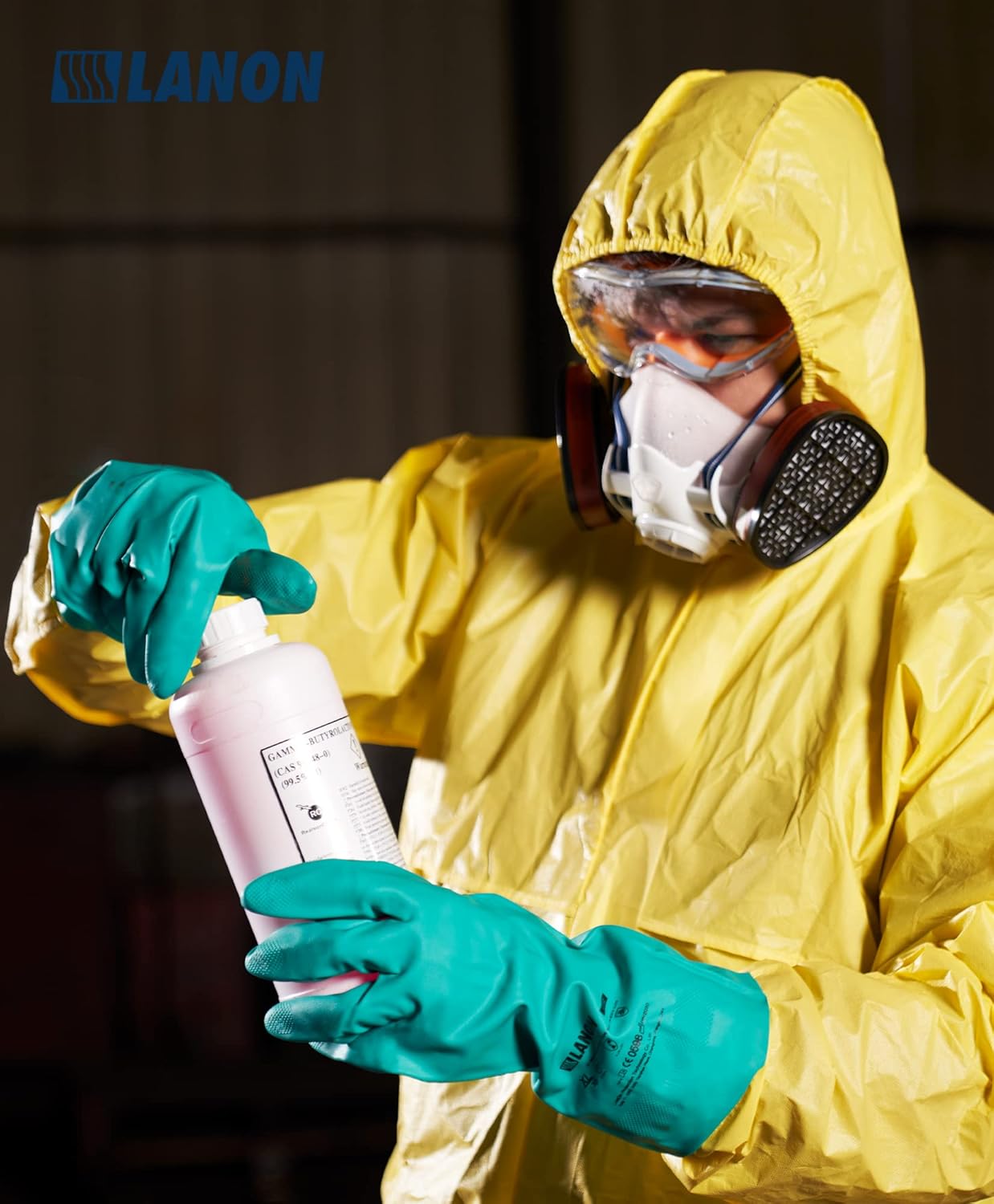 LANON 3 Pairs Nitrile Chemical Resistant Gloves, Reusable Heavy-Duty Rubber Gloves, Acid, Alkali & Oil Protection, Non-Slip, Large