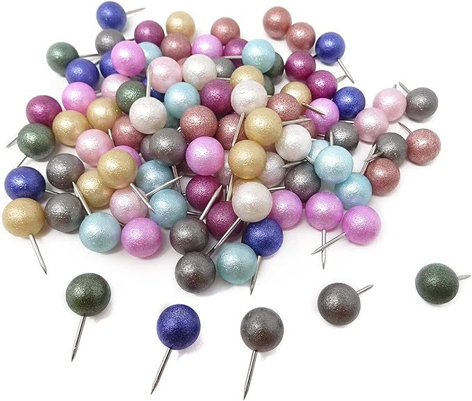 Honbay 100PCS Multi-Color Pearl Push Pins Plastic Round Head Thumb Tacks - Image 3