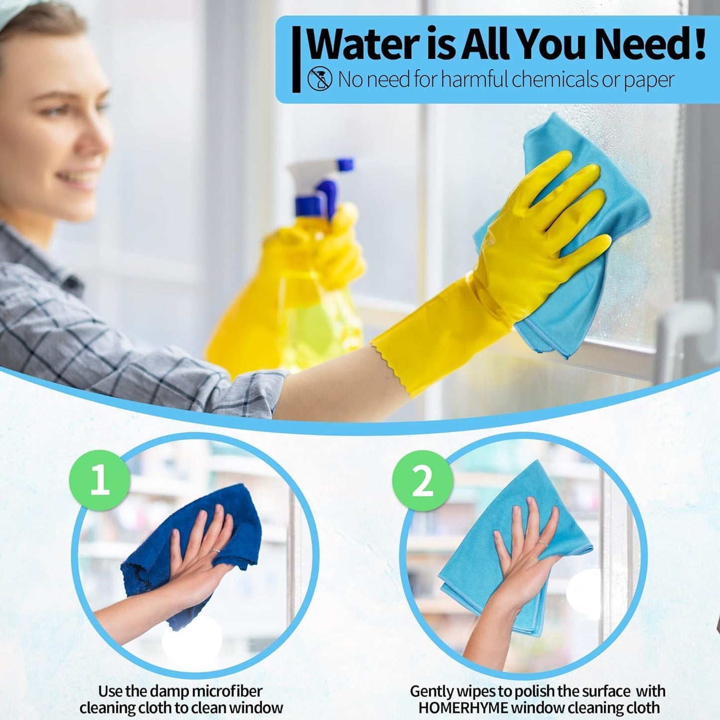 HOMERHYME Microfiber Glass Cleaning Cloth, 12 Pack Window Glass Cleaning Rags, Reusable Lint-Free Streak Free Polishing Cloth Wipes for Stainless Steel, Eyeglasses, Mirrors, Screens & Lenses,12" 12"