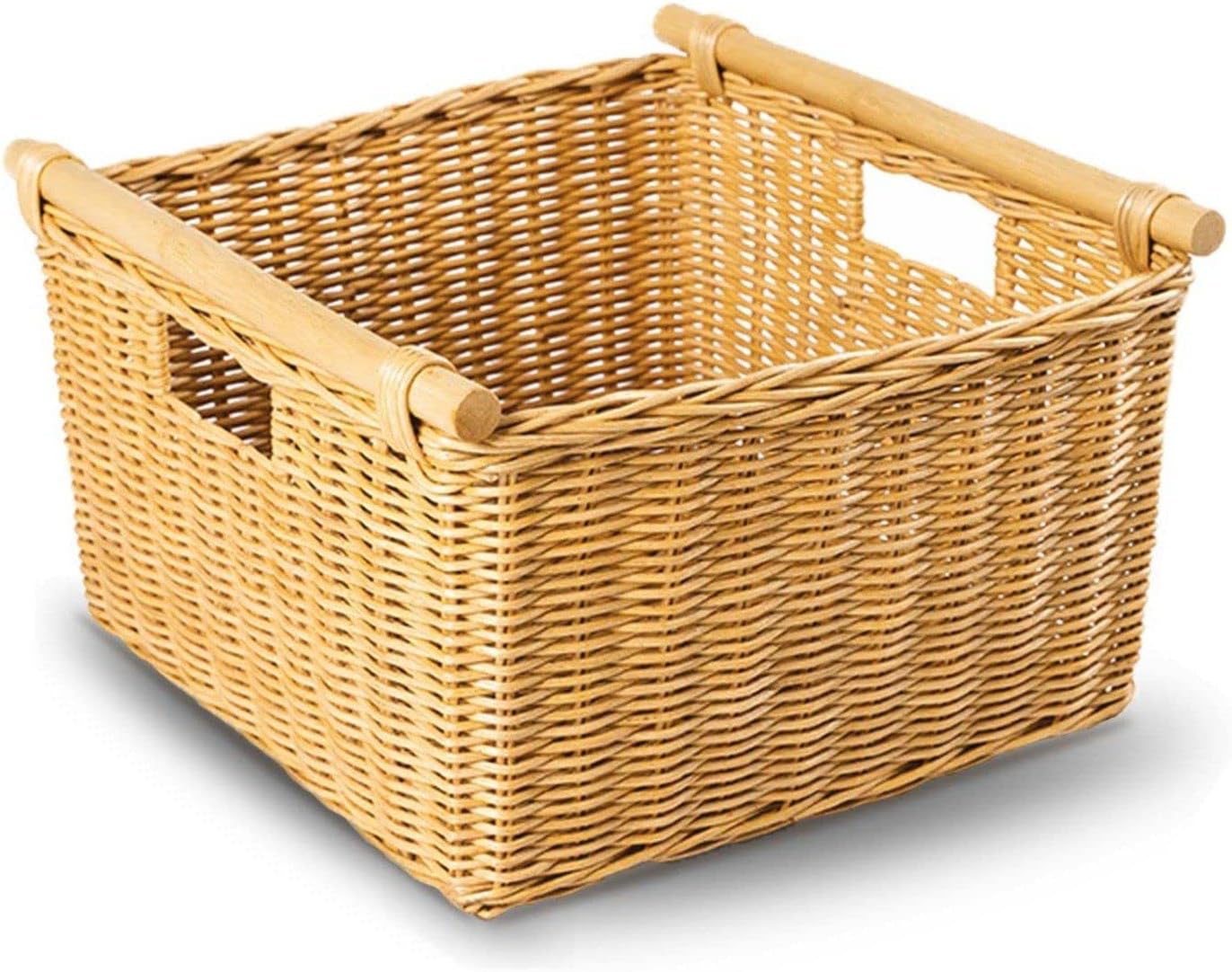 The Basket Lady Deep Pole Handle Wicker Storage Basket, Extra Large, 17.5 in L x 18 in W x 11.5 in H, Sandstone