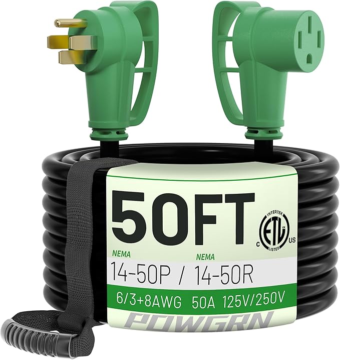POWGRN NEMA 14-50P to NEMA 14-50R 50 Amp RV/EV Extension Cord 50 FT Outdoor by POWGRN
