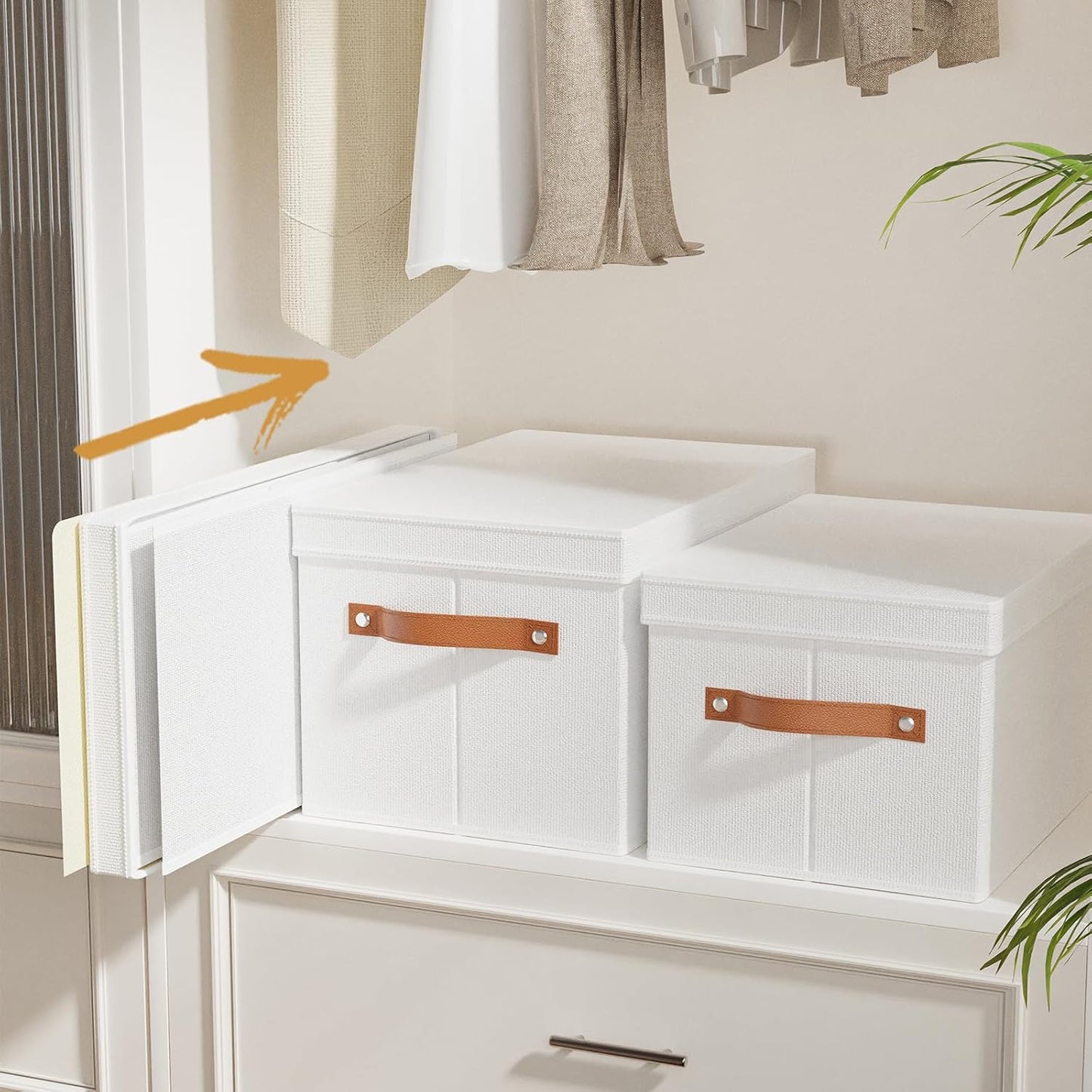 Fabric Storage Bins, Clothes Boxes for Shelves with Lids, 1 Pack Baskets for Organizing with Handles, Decorative Linen Closet Organizers, White, 16.5 x 11.8 x 10.2 Inch