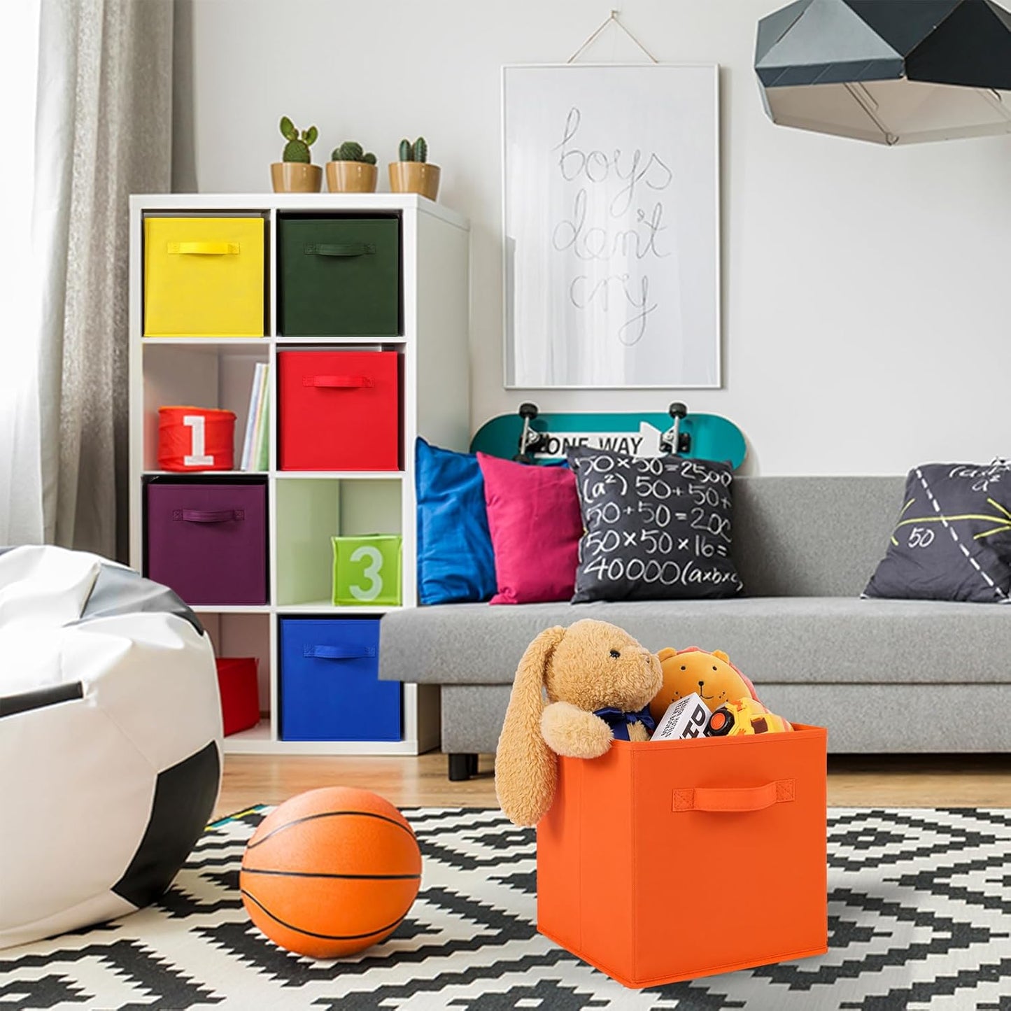 Stero 13x13x13 Inch Fabric Storage Bins 6 Pack Fun Colored Durable Storage Cubes with Handles Foldable Cube Baskets for Home, Kids Room, Closet and Toys Organization Orange-Multi Colors-2