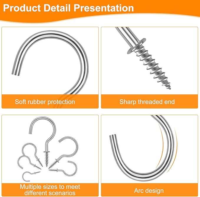 Cup Screw Hooks, 1 inch Metal Screw in Ceiling Hooks 100 Pack Plant Hanger Wind - Image 4