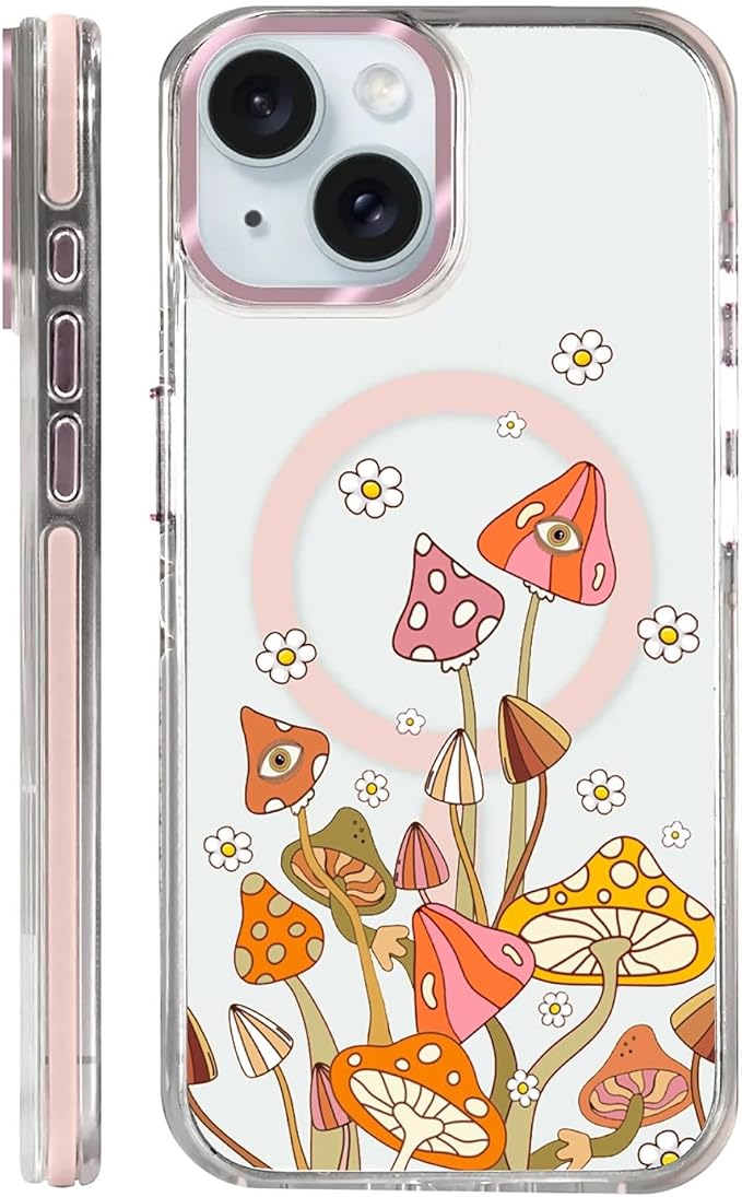 Case for iPhone 13/14, Retro Mushroom Sunflower Phone Case Design，for Women by Toulas