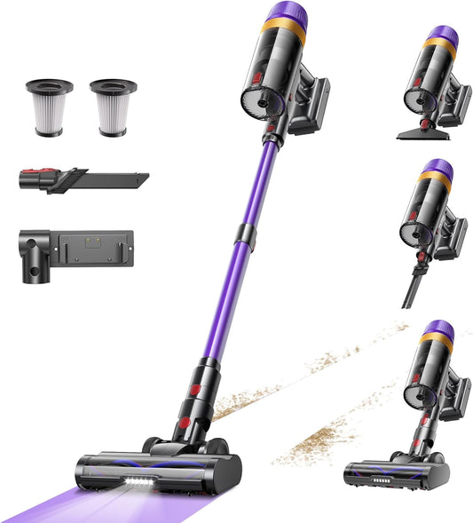 Cordless Vacuum Cleaner, 580W 50KPA 70Mins Upgraded Stick Vacuum Cleaners for Home, Wireless Vacumm with Self-Standing and Touch Screen, Anti-Tangle Brush for Hardwood Floor/Carpet/Pet Hair
