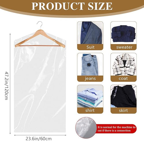 20 Pack Clear Clothes Covers 23.6x47.2 inch Plastic Garment Bags Dry Cleaner - Image 2