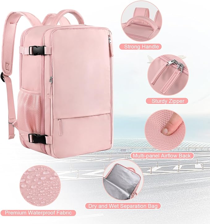 Sinaliy Large Travel Backpack for Women, 40L Carry On Backpack, 17 Inch Laptop - Image 5