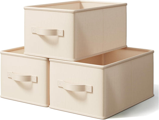 Storage Bins, Fabric Satin Storage Baskets for Shelves, 14.75"L*10.25"W*8.25"H Collapsible Storage Bins with Handles for clothes, Closet Baskets and Bins with Handles, Blush Pink, 3-Pack