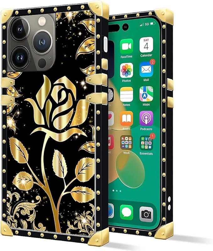 Compatible with iPhone 14 Pro Max Case, Shine Gold Rose Luxury Golden Decoration - Image 2