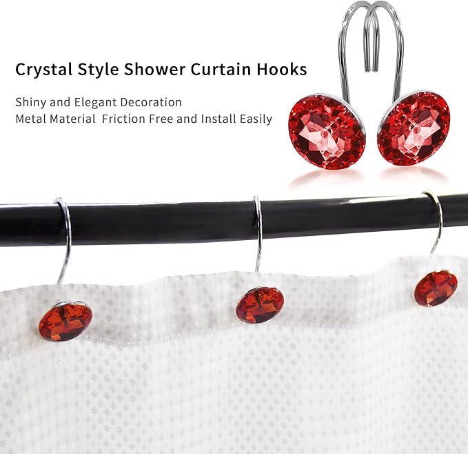 MitoVilla Red Christmas Shower Curtain Hooks Rings, Holiday Shower Hooks - Image 3