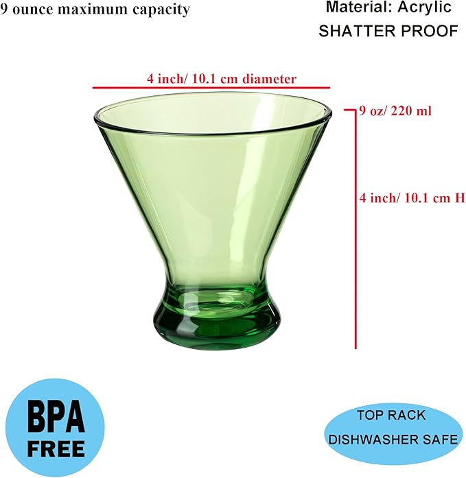 KOXIN-KARLU 9 oz Acrylic Martini Glasses, Plastic Stemless Martini Cocktail - Image 2