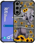 for Samsung Galaxy S24 S25 Plus Case, Cute Little Elephant Sunflower White Line by FKBRCL4U