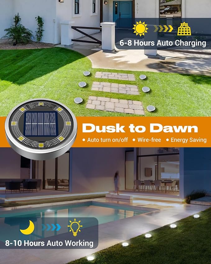 btfarm 12 Pack Solar Lights Outdoor, 8 LED Solar Ground Lights IP65 Waterproof - Image 2