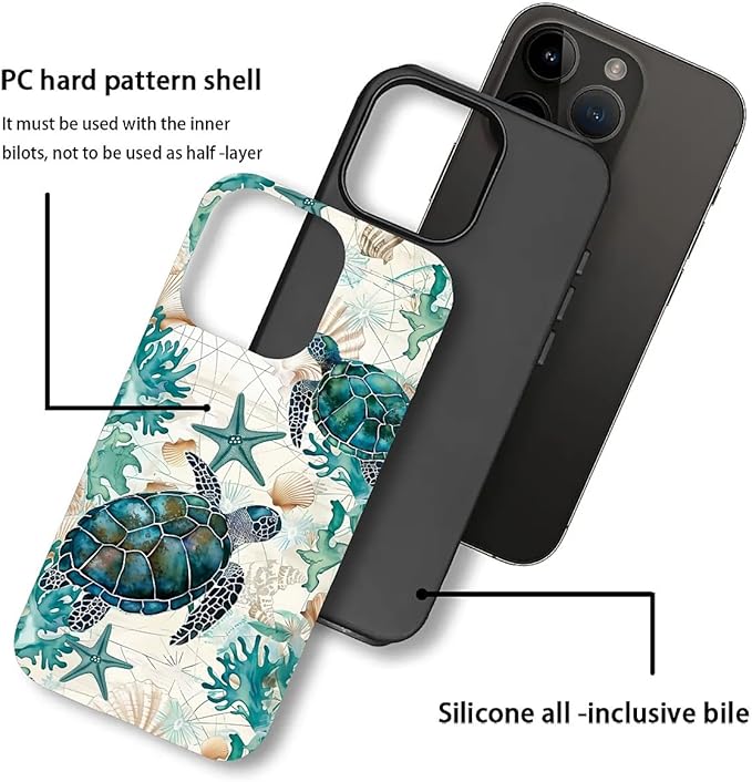 for iPhone 11 Pro Case, HH2 Ocean Sea Turtle Nautical Map Hybrid 2 Layer Hard - Image 3