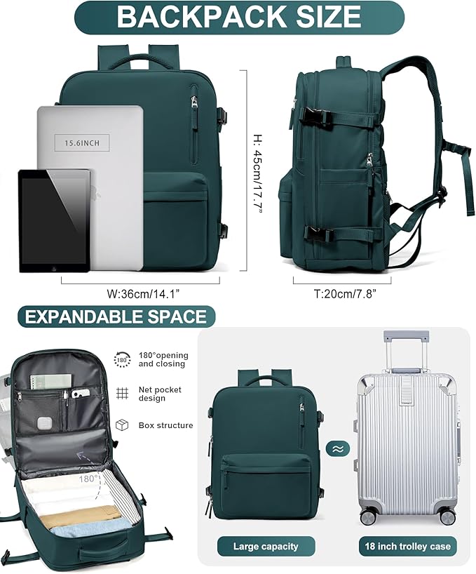 WONHOX Large Travel Backpack Carry on Flight Approved Laptop Work Business - Image 3