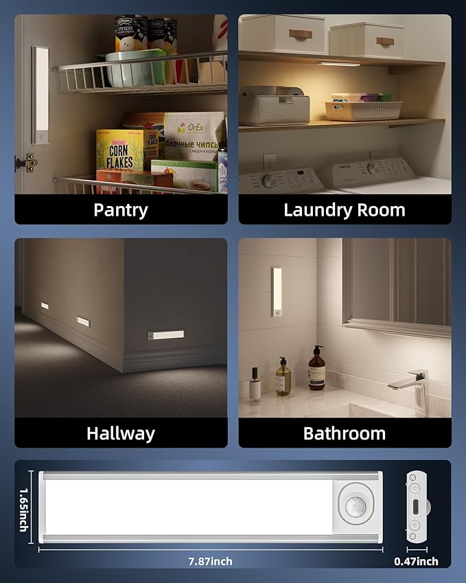 8inch Under Cabinet Lighting Wireless, LED Closet Lights USB Charging, 3 Color - Image 9