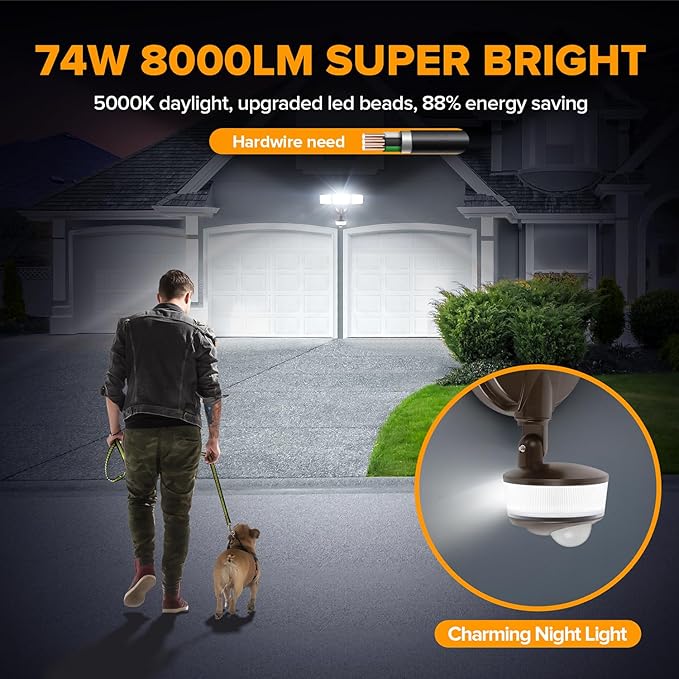 LUTEC 2 Pack 74W 8000 Lumen Motion Sensor Outdoor Lights, 5000K Daylight - Image 2