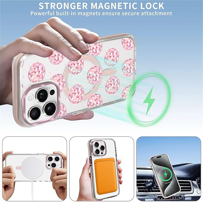 Case for iPhone 13 Pro Max, Disco Balls Pink Phone Case Design，for Women Girls - Image 3