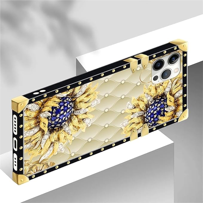 Compatible with iPhone 12 12 Pro Case, Sunflower Diamonds Leather Luxury Golden - Image 4