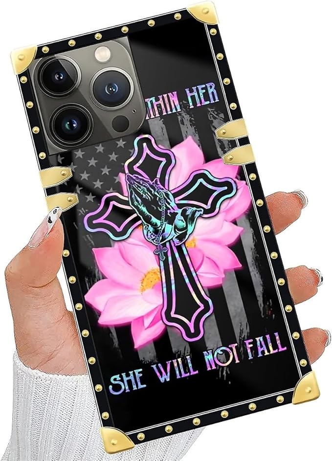 Compatible with iPhone 14 Pro Max Case, Praying Cross Hands Luxury Golden - Image 5