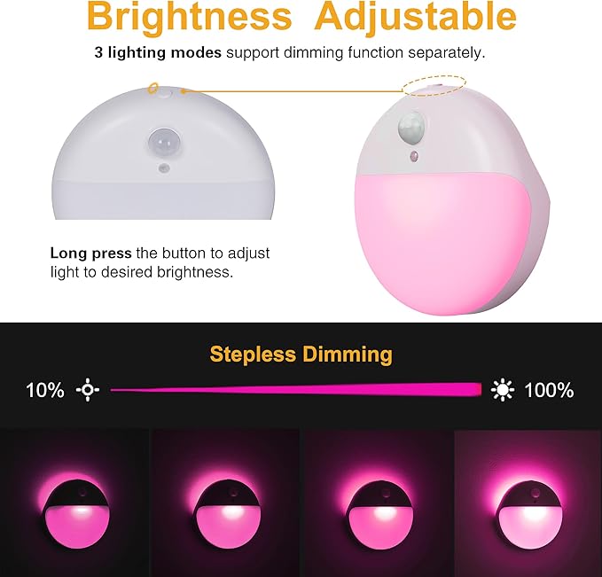 YUNLEX 2 Pack Pink Battery Night Light, Motion Activated Night Light, 2.6" - Image 5