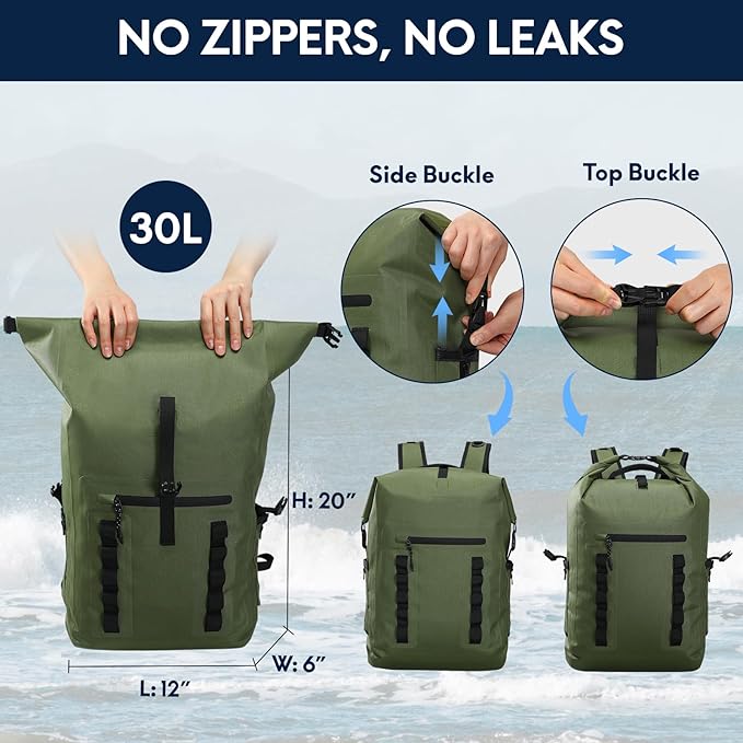 Haimont Waterproof Dry Backpack 30L TPU Lightweight Roll Top Dry Bag - Image 6