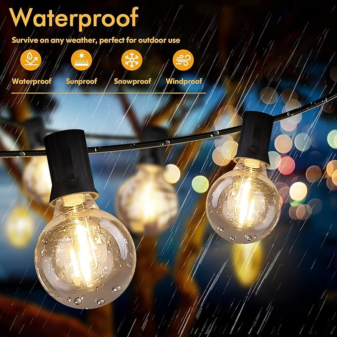 50FT Outdoor String Lights Waterproof, Bright 2700K LED Patio Lights String - Image 3