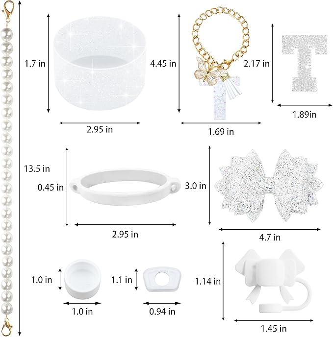 9PCS White for Stanley Cup Accessories Set Bling Initials Bow Charms for - Image 3