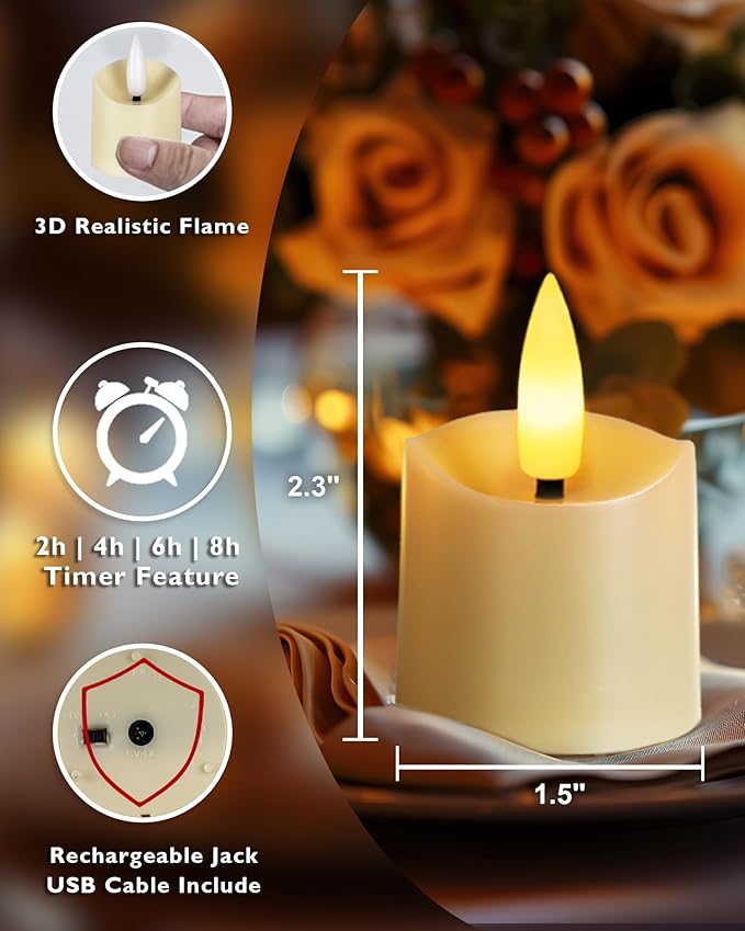 Homemory Rechargeable Flameless Candles, 2/4/6/8H Timer LED Votive Candles - Image 5