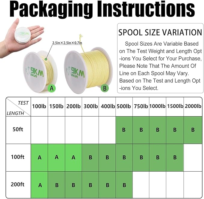 9KM DWLIFE Braided Kevlar Cord, 100lb~2000lb, High Tensile Strength, Flame - Image 3