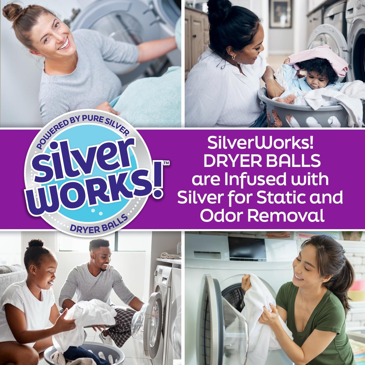 Wool Dryer Balls Laundry Reusable - Odor Eliminating Dryer Laundry Balls with Silver Technology - Natural Fabric Softener and Static Reducer, Reduce Drying Time and Energy Costs - 6 Pack